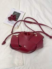 Women's Faux Leather Solid Color Drawstring Cloud Pleated Shoulder Bag - Multicolor - View 6