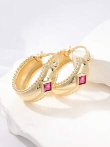 Pendientes de aro de zirconia sintética de color cobre-rojo vintage, diseño de aro único, elegante joyería de tono dorado - Multicolor - Ver 3