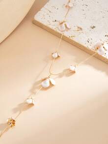 1件复古别致个性化金属花朵流苏Y型项链，金色长项链，优雅女士饰品，适合在派对和节日佩戴，送给她的礼物 - 金黃色 - 查看 6