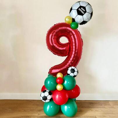 1 Set de Kit de Globos con Tema de Fútbol, Incluye Globo Número Rojo de 32 Pulgadas, Globos Verdes/Rojos/Azules de 5 Pulgadas, Globos Verdes/Rojos de 10 Pulgadas, Globos de Fútbol, Globo de Fútbol de 18 Pulgadas, Adecuado para Fiesta de Cumpleaños, Baby Shower, Decoración de Aniversario, Decoración de Fútbol, Decoración de la Copa Mundial, Accesorios para Fotos, Regalo Sorpresa para Hijo/Hija