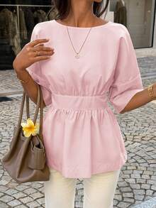 Look Polly 女士 Y2K 休闲度假蝴蝶结露背半袖上衣，春夏款 - 粉色 - 查看 8