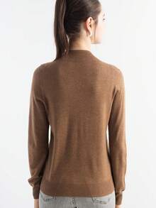 Women's Mock Neck Merino Wool Top Fall Winter Sweater Classic Simple Elegant Cable Long Sleeve Knit Tops Autumn Outfit For Women Fall Clothes - Brown - View 4
