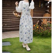 1 chiếc tạp dề in họa tiết hoa lá, kiểu dáng rừng rậm, chất liệu vải lanh, cổ vuông, thắt eo, không tay, thích hợp cho dã ngoại mùa xuân, nấu nướng và sinh hoạt hàng ngày trong nhà bếp. - Hoa xi măng xanh - Xem 6