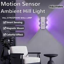 6 piezas Luces de pared LED con sensor de movimiento de ojo de gato, lámpara nocturna inalámbrica recargable por USB con 3 colores ajustables, adecuada para dormitorio, escalera, armario, baño - Lámpara de pared de ojo de gato de 6 LED - Ver 3