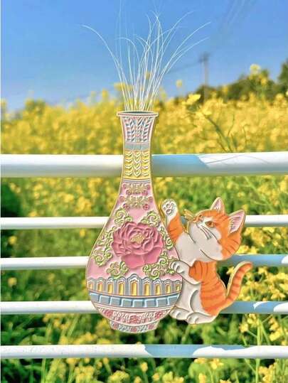 创意猫咪花瓶立体冰箱贴，可用于插花的装饰磁铁，猫须收纳瓶，家居装饰磁铁，粉彩花瓶摆件，插花装饰品，花瓶，装饰花瓶，装饰磁铁，冰箱贴，精美礼品，适合室内外装饰插花容器