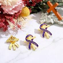 Misdary Funeral Favors For Guests Funeral Memorial Pin Cross Ribbons Forever In Our Hearts Lapel Brooch Pin For Religious Christian Celebration Of Life Mourning Remembrance Day - 紫色 + 25 - 查看 4