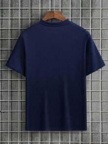 Men's Triangle White T-Shirt, Premium 100% Cotton - Navy Blue - View 3
