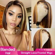 PQL Brazilian Bob Straight Human Blended Hair Wigs 180% Density 13x6 13x4 HD Lace Front Wigs For Women 13x6 13x4 Lace Frontal Wigs Glueless Human Blended Hair Wig Closure Wigs Pre Plucked Tiny Knots Natural Hairline With Baby Hair 16-34 Inches - SP4/27 - View 2