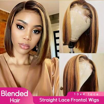 PQL Brazilian Bob Straight Human Blended Hair Wigs 180% Density 13x6 13x4 HD Lace Front Wigs For Women 13x6 13x4 Lace Frontal Wigs Glueless Human Blended Hair Wig Closure Wigs Pre Plucked Tiny Knots Natural Hairline With Baby Hair 16-34 Inches