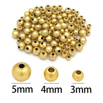 50Pcs Matte Style Round Beads Brass 3 Size Ball Spacer Beads Matte Golden Loose Beads For Jewelry Making DIY Crafts 3/4/5mm