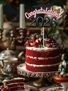 1 pieza Decoración para tarta de Birrete y Diploma de Graduación 2026, disponible en negro y rosa, adecuado para la fiesta temática de ceremonia de graduación 2025 - Pólvora negra - Ver 5