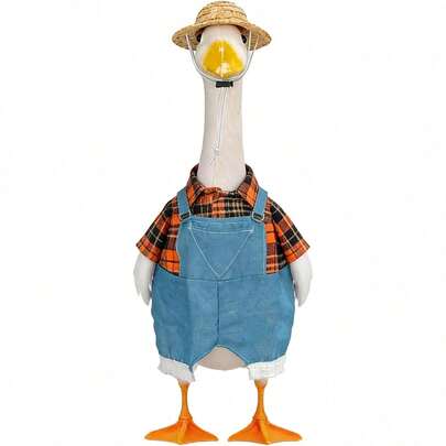 Outfit rustico da contadino per decorazione oca da veranda, costume con salopette carino e cappello di paglia, set per oca da giardino di 23 pollici