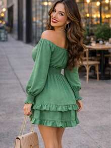 Women Short Dresses - Mint Green - View 4