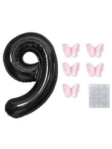 7 pièces Ensemble de ballons en feuille numérique, ballons numérotés noirs, convient pour la décoration d'anniversaire de 11e, 12e et 21e, fournitures de fête pour garçons, bébés et filles, décorations de fête noires - noir - Voir 11