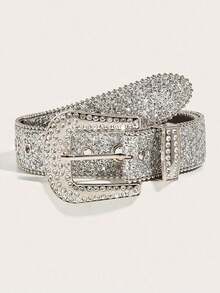 Party 1pc Y2K Studded Belt Women, Wide Ins Style Waistband, European And American Fashion, Sparkling And Personalized Coats And Dresses Halloween Summer, School Fall, Autumn, Halloween - 銀色 - 查看 4