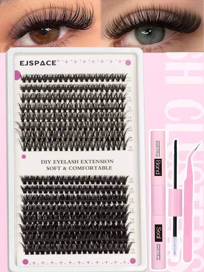 320pcs Eyelashes Lash Clusters Kits 10-16MM Mix 30D+50D D Curl Eyelash Extension Kit,DIY Lash Cluster Extension Kit With Lash Glue Bond And Seal ,Lash Tweezers Applicator For Lash Extension Sets Beginners