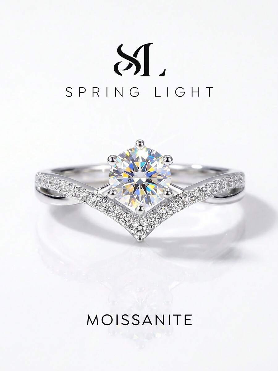 Bông tai đính đá Princess Crown 0.5 carat và Moissanite bằng bạc Sterling 925, kiểu dáng thanh lịch, sang trọng, thích hợp làm quà tặng đính hôn/cưới, quà sinh nhật, kỷ niệm cho bạn thân, trang sức cưới. - Nhẫn Moissanite vương miện-0,5ct - Xem 1