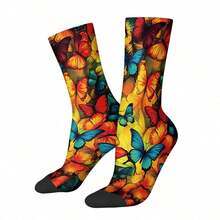 1 Pair Men's 3D Digital Print Socks, European And American Style Sports Socks, 360 Seamless Heat Transfer Mid-Calf Socks - Multicolor - View 2