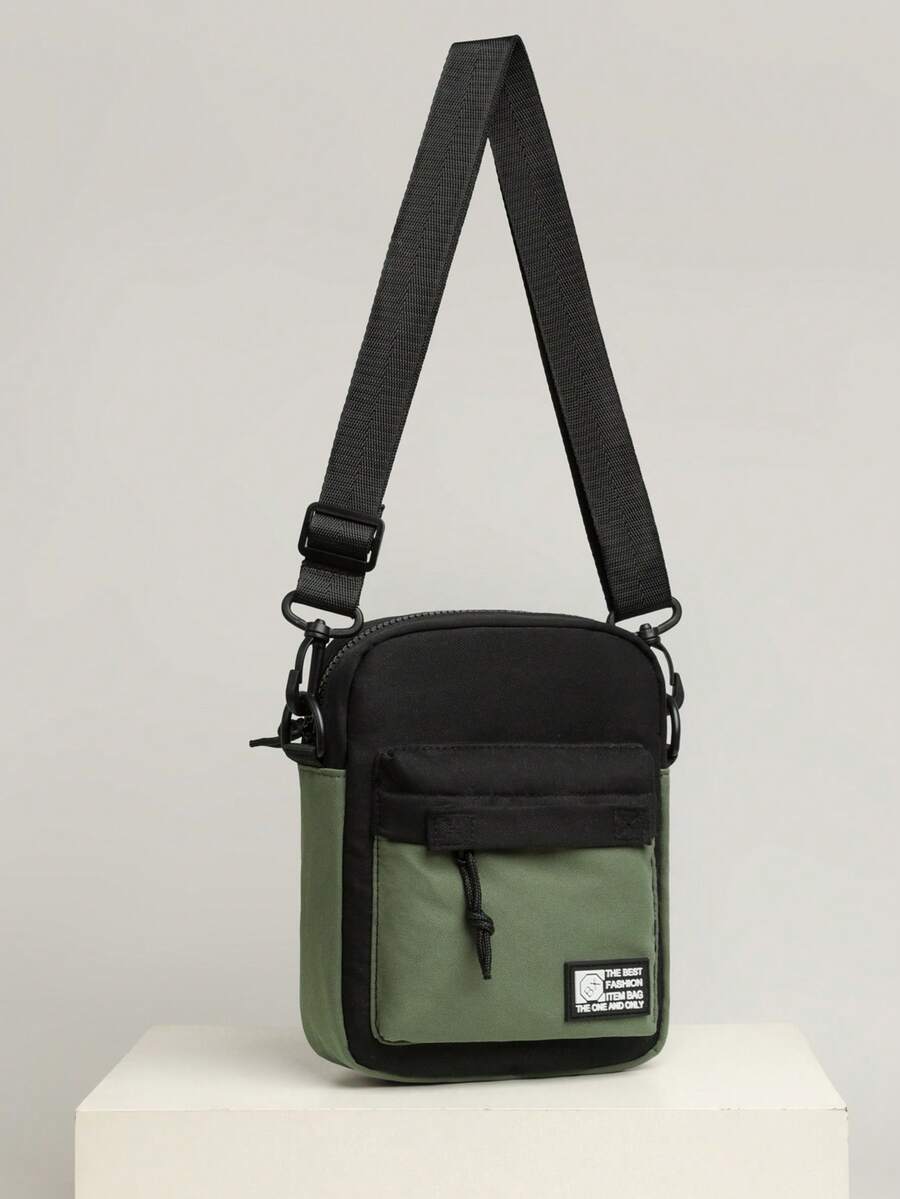1 Stück Herren quadratische Lässig einfarbige Buchstaben Muster Umhängetasche, Reise Urlaubsgeschenk, Outdoor Fahrrad Tasche, Camping Messenger Tasche Umhängetasche, Frühling Studien Zubehör Geldbörse, College Rucksack, Sommer Papa Umhängetasche, Studenten Sporttasche - Armeegrün - Übersicht 1