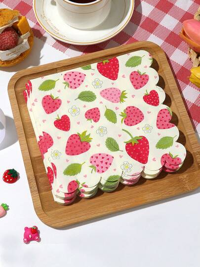 10pcs Strawberry Pattern Soft Absorbent Double-Ply Napkins - Suitable For Wedding, Birthday Strawberry Theme Party, Baby Shower, Outdoor Garden Party, Etc. - Also Suitable For Restaurant, Kitchen And Cafe Table Decor