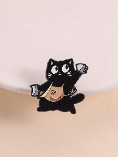 1 pieza Broche de gato barista divertido, diseño lindo de gato barista, insignia con tema de dibujos animados, estilo unisex, accesorio de uso diario como regalo