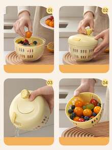 1Pc Kitchen Vegetable Dehydrator - Fruit Washing & Draining Bowl Multi-Functional Manual Dehydration Tool - One Size - View 6