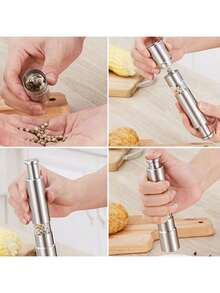 不锈钢手动迷你研磨器 - 按压式香料、胡椒和粗盐研磨器，符合人体工程学手柄，便携式设计，无需电源/电池，易于清洁，是居家和旅行厨房的理想工具。 - 銀色 - 查看 4