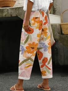 Quần dài cạp cao in họa tiết, kiểu dáng thường ngày, quần tây đa năng, phong cách dễ phối đồ cho nữ, mùa hè, trang phục nữ mùa xuân. - Cam 2 - Xem 3