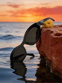 Gafas de sol de mujer con marco negro, protección UV, estilo de playa de verano - Negro - Ver 5