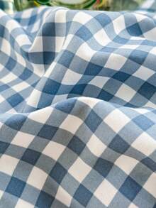 四件套贝壳刺绣被套组，柔软舒适，简约格纹图案，透气柔软，四季皆宜。套装包含：1个被套、1个床单、2个枕套（不含填充物），适用于卧室、宿舍、家庭使用，多种尺寸可选。 - 藍白色 - 查看 7