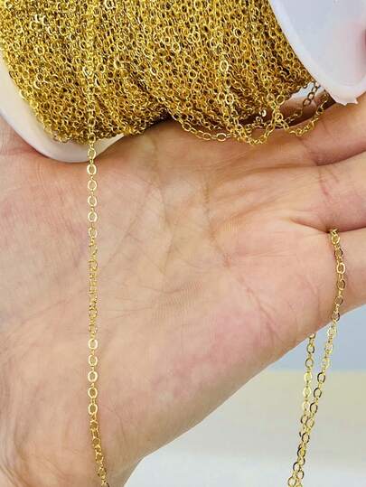 10pcs Flat Steel Cross Chain, Steel & Gold Color, DIY Jewelry Making Metal Chain For Bracelet & Necklace