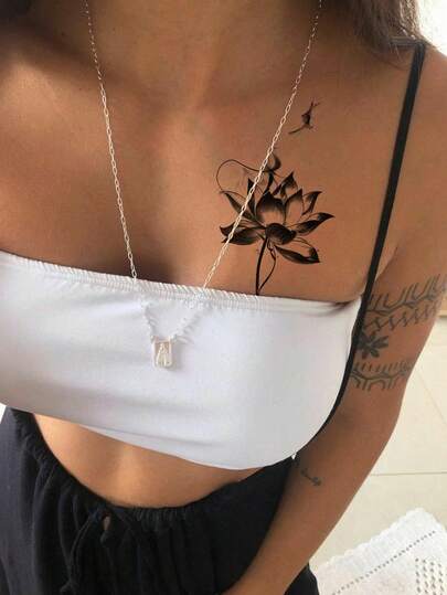 4pcs Watercolor Lotus Temporary Tattoos, 5.12*2.76inch, Non-Permanent Tattoo Technology, Elegant & Tranquil Atmosphere, Suitable For Arms, Waist, Chest And Other Body Parts, Waterproof & Long-Lasting 1-2 Weeks, Natural & Realistic Tattoo Experience, Ideal For Holidays, Parties, Gatherings, Bars, Pools, Daily Life, Gifts, Summer Activities