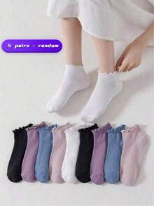 10双装白色蕾丝边透气防滑女士短袜，简约时尚 - 彩色 - 查看 6