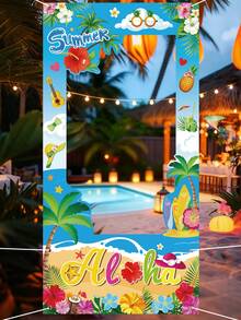 1个夏威夷草裙舞主题乙烯基相框，夏威夷草裙舞主题拍照道具，夏季海滩派对背景，夏威夷热带派对装饰，夏季海滩派对背景装饰，阿罗哈派对用品，火烈鸟派对装饰，夏季装饰，节日派对用品，夏季派对礼品 - 多色 - 查看 4