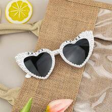 1/2pcs/Set Vintage Style Groom & Bride Heart Shaped Glasses Set - Suitable For Black & White Wedding Party, Bridal Shower Gifts, Couple Photo Props, Romantic Event Essentials - Multicolor - View 4