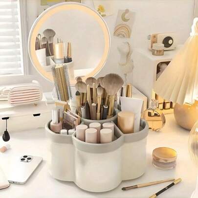 1个化妆品收纳盒，6格塑料整理托盘，桌面支架，适用于化妆品、文具、工具和配件，办公桌收纳，浴室，梳妆台，房间装饰，家居装饰，浴室配件，返校用品