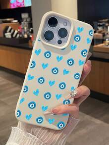 蓝眼睛和蓝心纹理皮革软手机壳，防刮擦，防指纹，优雅保护套，波西米亚幸运符风格，母亲节/生日/节日理想礼物，兼容 - 白色 - 查看 5