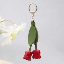 Tulip Handmade Leather Goods, Flower Bag Pendant, Keychain, Homemade Hand Sewn Car Key Pendant Floral Bridesmaid Gifts - Đỏ - Xem 2