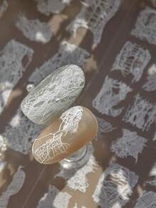 1pc 3D Embossed Nail Art Sticker, Ins Popular Japanese Ballet Style Lace Nail Decals, Self-Adhesive Nail Decoration Sticker Nail Stickers - White - View 6