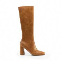 Women's Square Toe Gogo Boots Chunky Heel Classic Solid Color Knee High Boots With Side Zip Fashionable Tall Boots - Màu vàng - Xem 3