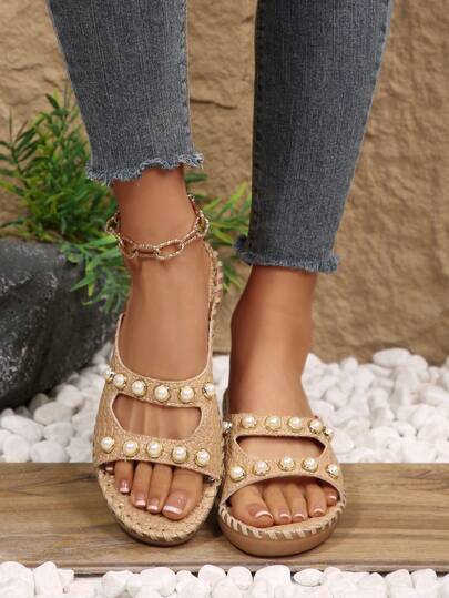 Sandal đế xuồng cổ điển retro mùa xuân/hè mới, kiểu dáng casual thoải mái, hở mũi, có đường may, thích hợp cho nữ đi biển.