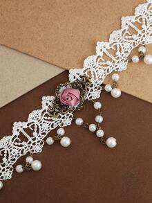 Vintage French Romantic Casual Music Festival Bohemian Rose Flower Choker Necklace - Rose Necklace - View 5