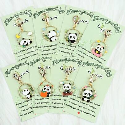 1个/8个可爱熊猫钥匙扣，附赠精美贺卡。生日、旅行、庆祝活动、派对、周年纪念日、送给家人和朋友的理想礼物。耐用钥匙扣，熊猫爱好者的完美之选。