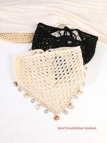 1件时尚波西米亚风镂空钩编头巾，优雅透气防晒围巾，带贝壳吊坠，女士夏季发饰，沙滩发带，度假头巾，女士头巾 - 彩色 - 查看 6