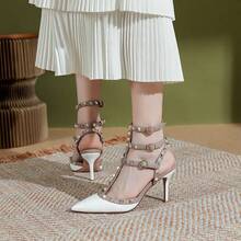 Rivet Package Pointed High Heels Summer Europe And The United States Sexy Lutin Fine Heel Strap Sandals Wedding Shoes Female - 白色 - 查看 1