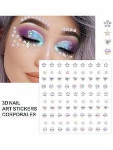 4 miếng dán tự dính hình ngôi sao năm cánh để trang trí mặt, miếng dán đính đá acrylic lấp lấp lánh với các họa tiết sao, trăng, bướm và hoa, thích hợp cho trang điểm mặt, đám cưới, tiệc sinh nhật, lễ hội âm nhạc, nghệ thuật trang trí cơ thể phong cách retro Y2K. - Nhiều màu - Xem 2