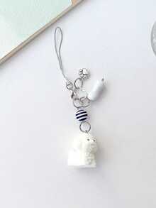 Cute Cartoon White Flocked 1pc Soft Animal Phone Lanyard With Fish Pendant And Striped Beads Spring Gift Birthday Party - Multicolor - View 5