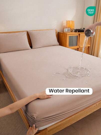 1pc Waterproof Fitted Bed Sheet, Skin-Friendly Mattress Protector, Soft Bed Cover Suitable For Double/Full/Queen/King Size, Machine Washable, Bedroom Decor