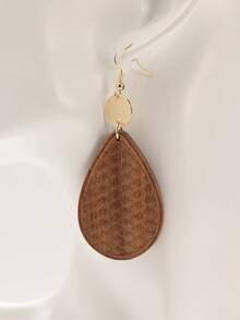 一对原装红木雕刻水滴吊坠耳环，可个性化定制，自然风格，夸张设计，适合旅行、度假、派对、下午茶、音乐节和日常佩戴。 - 摩卡棕 - 查看 5