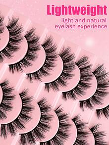 10 Pairs Natural Style False Eyelashes, Soft 3D Faux Mink Lashes, Reusable, Suitable For Daily Makeup - Black - View 4